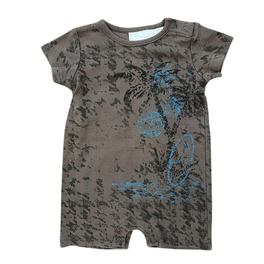Toddler Short-Sleeve One-Piece in Brown with Blue Graphic